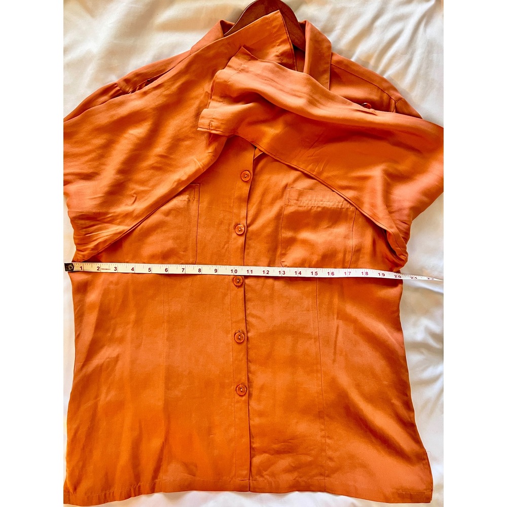 Silkland 100% Silk Button Front Blouse Orange Long Sleeve Size Large - Picture 6 of 7